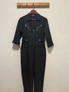 Nasty Gal Black Zip-Front Utility Jumpsuit